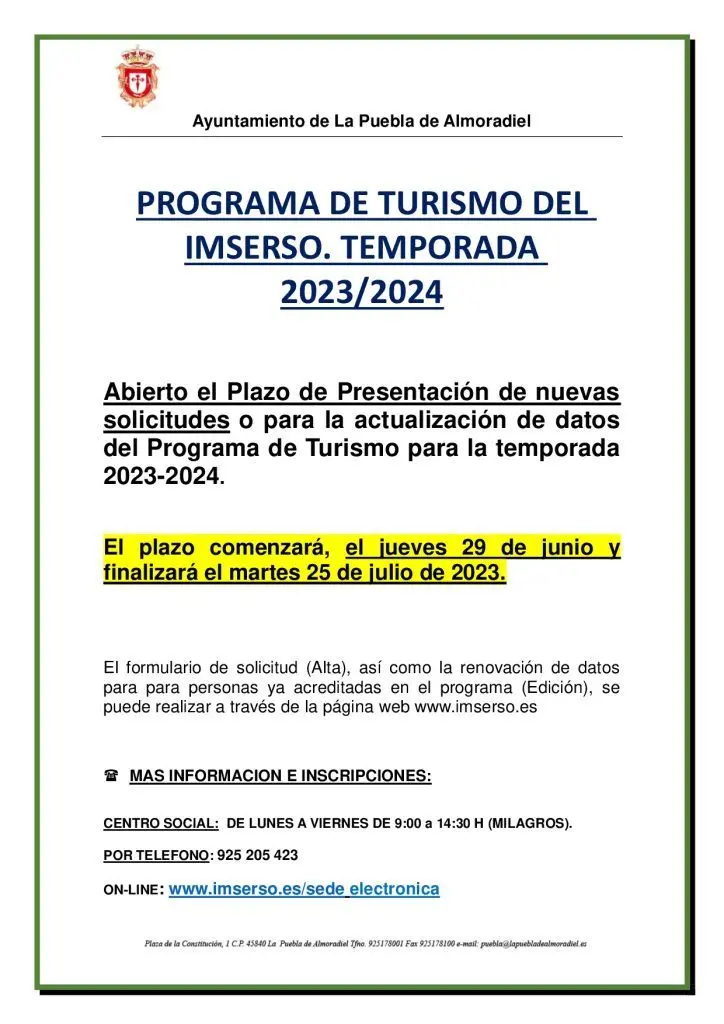 alta de solicitud de turismo sede electronica del imserso - Cómo informarse de los viajes del Imserso
