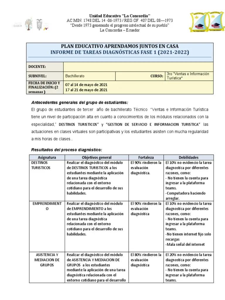 ejemplo de evaluacion diagnostica para bachillerato en turismo - Cómo se hace una evaluación diagnóstica