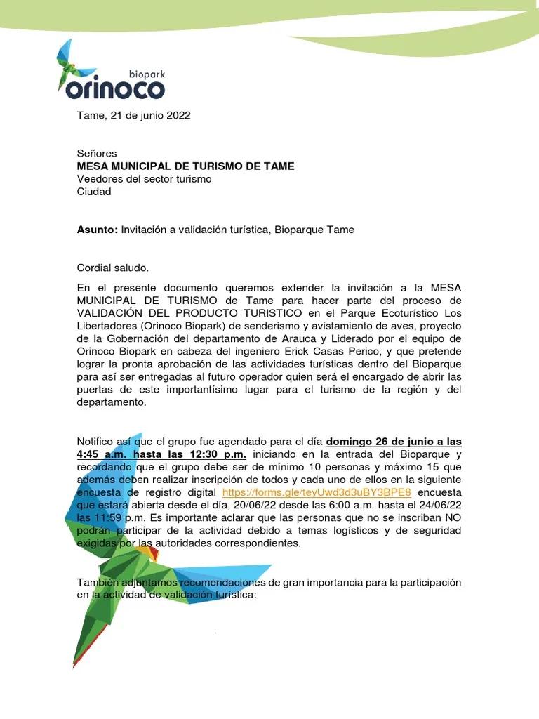 carta invitaciona a gira internacional medio ambiente y turismo - Cómo se redacta una carta de invitación