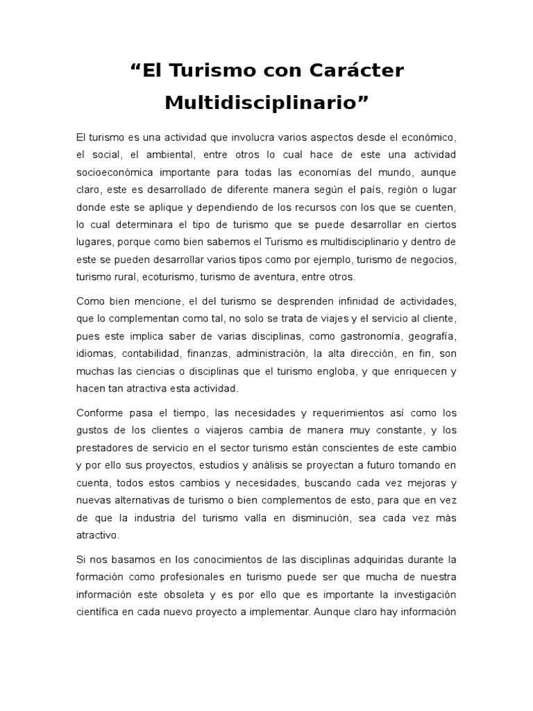 Multidimensionalidad del Turismo: Un Enfoque Multidisciplinario - Por qué los estudios de turismo se denominan multidisciplinarios multidisciplinariedad del turismo - Por qué los estudios de turismo se denominan multidisciplinarios