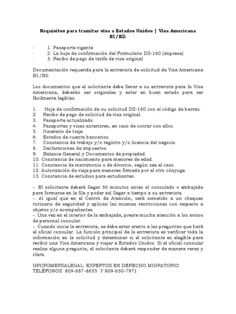 Instructivo: Visa de Turismo - Documentos para la Cita Consular - Qué documentos llevar a la cita consular B1 B2 instructivo visa de turismo que llevar a la cita - Qué documentos llevar a la cita consular B1 B2